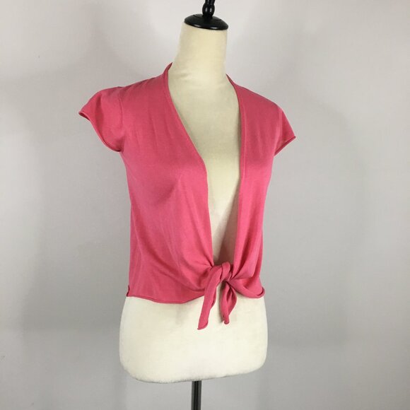 EILEEN FISHER Dark Pink Silk Blend Knit Short Sleeve Tie Front Hem Sweater Top - Picture 1 of 7